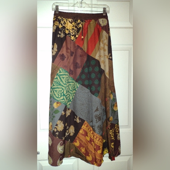 Flowy boho patchwork maxi skirt, Sz M - Picture 1 of 5